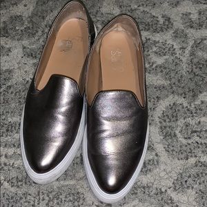 Franco Sarto silver pointed toe sneaker slip ons